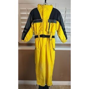 Vintage Sportcaster Size M One Piece Snow Ski Suit Yellow Black Warm Winter 80's